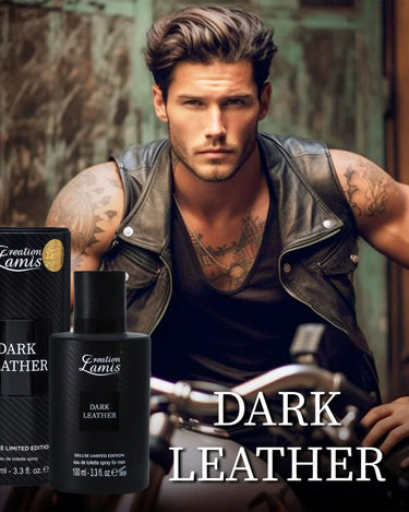 <img alt="Creation Lamis Dark Leather EDT 100ml product shot with model">