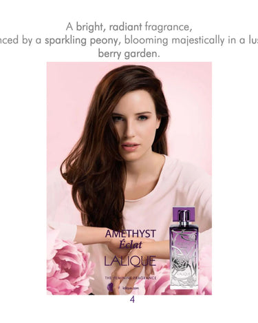 <img alt="Lalique Amethyst Éclat EDP 100ml product shot with model">