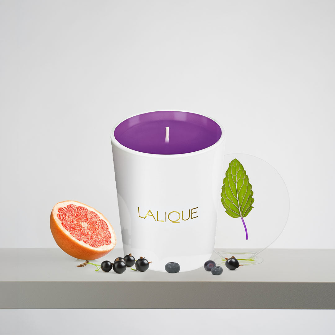 <img alt="Lalique Scented Candle Electric Purple 190g front view">